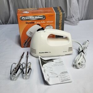 Proctor Silex Easy Mix Mixer 62509RY White 5 Speeds Chrome Beaters 100 Watts